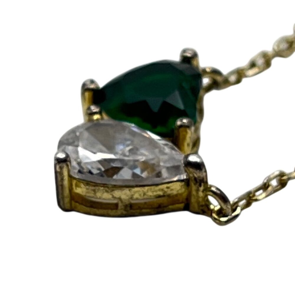 Adinas Jewels Sterling Silver Vermeil Necklace Green Toi et Moi Pendant 16-18" - Picture 11 of 14